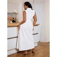 thumbnail image 3 of White Sleeveless Collared Shirt Dress With Front Buttons And Pockets, A-Line Maxi Style, 3 of 8