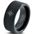thumbnail image 1 of Tungsten Heart Compass Band Ring 9mm Men Women Comfort Fit Black Flat Cut Brushed Polished, 1 of 4