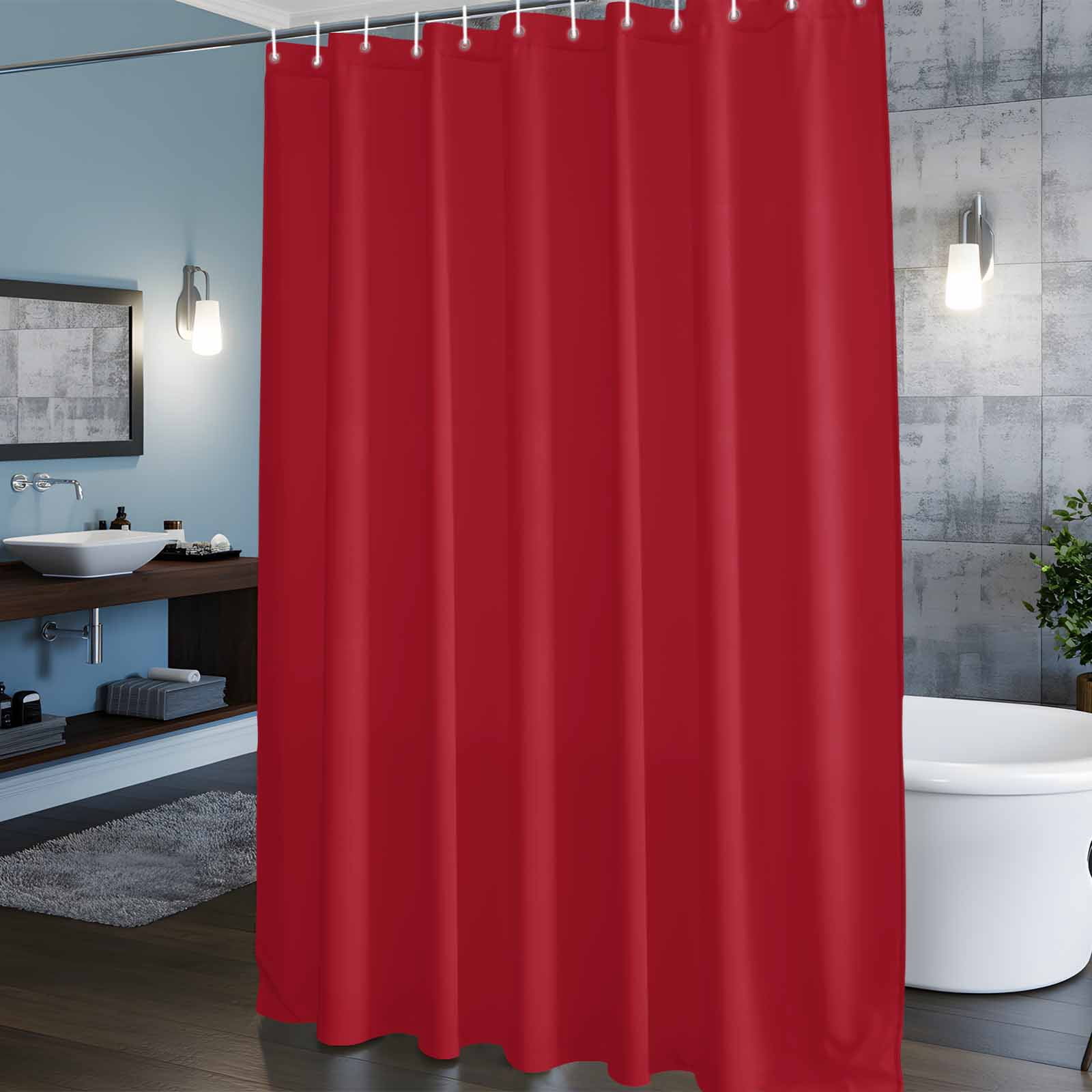 Red Shower Curtain, Solid Color Waterproof Shower Curtain Set with 12 Hooks Lightweight Bath Curtains Fabric Bathroom Decor 72x72 Inches