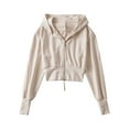 thumbnail image 2 of Cropped Zip Up Hoodies for Women 2025 Fall Winter Long Sleeve High Waist Hooded Sweatshirt Jacket Coat, 2 of 3