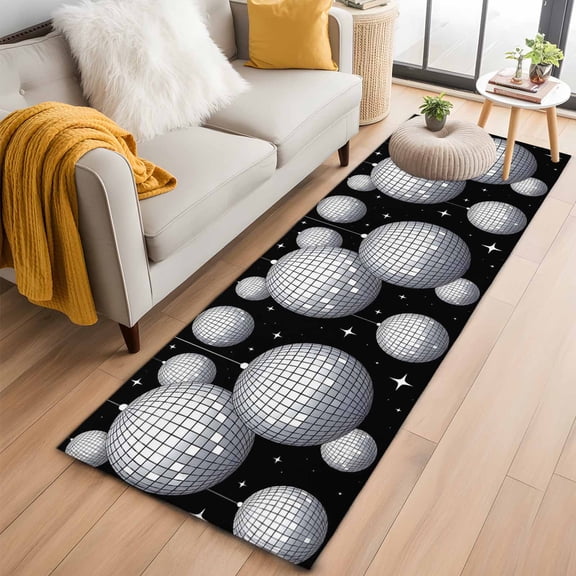 Black Grey Ball Kitchen Runner Rug 2x6 Washable Runners for Hallway Non Slip Modern Abstract Art Large Area Rug Indoor Floor Carpet for Bathroom Laundry Entryway Bedroom Living Room
