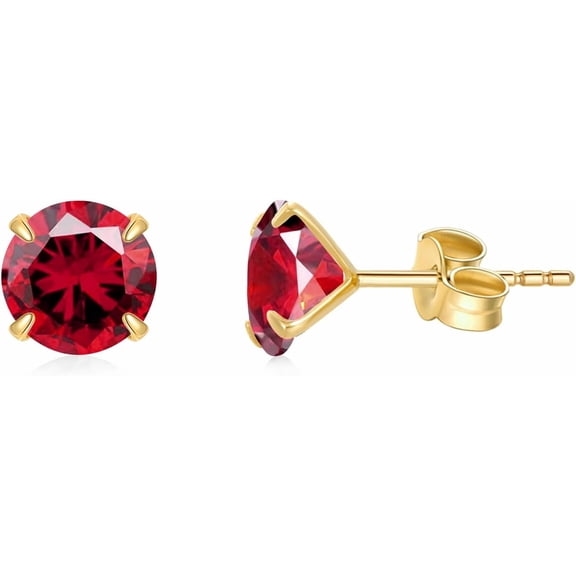14K Solid Gold Birthstone Stud Earrings for Women, Yellow Gold Classic 4-Prong Set Brillant Round Cut Simulated Diamond Stud Earrings Women Jewelry Gifts