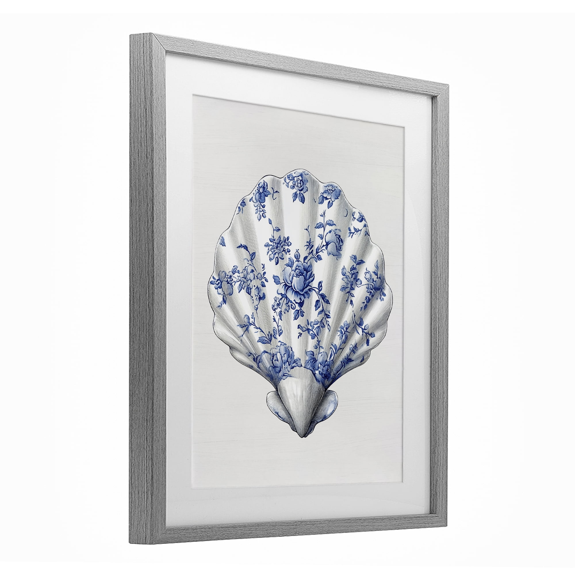 Funky Toile Seashell Gray Framed Print Under Glass, design by Lettered and Lined