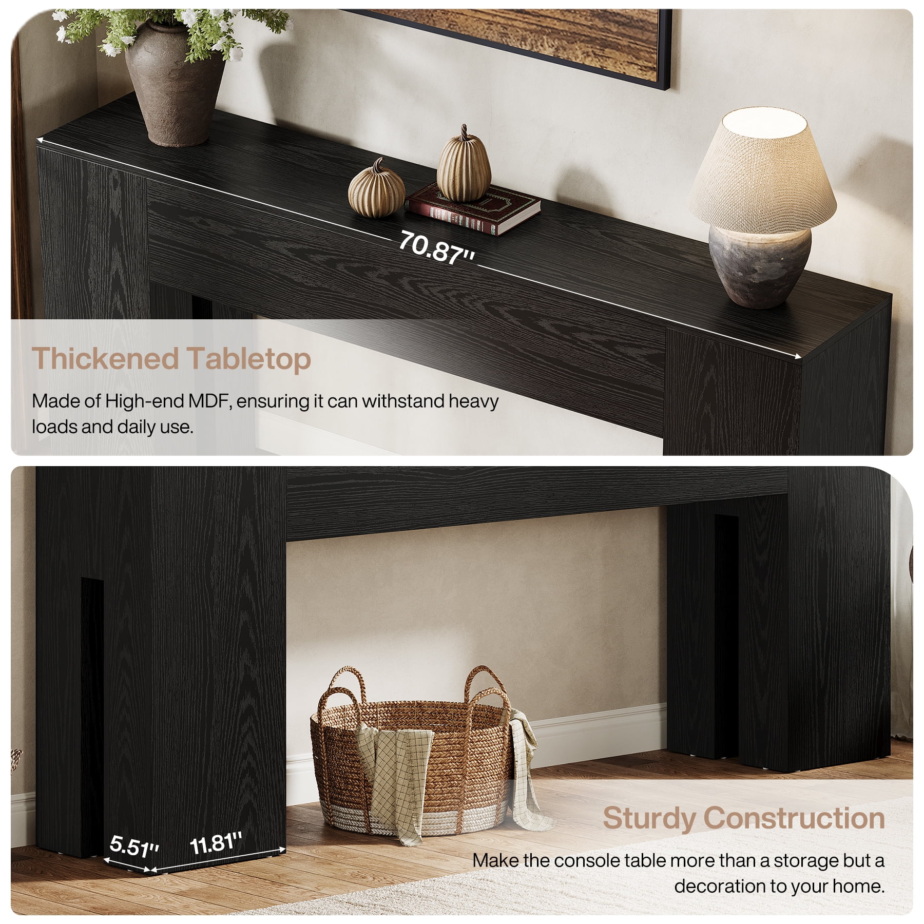 Tribesigns 71-inch Console Table for Entryway, Farmhouse Sofa Console Behind Couch, Entry Table for Hallway, Foyer, Living Room, Black