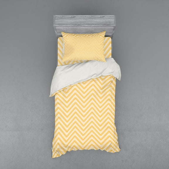 Ambesonne Chevron Bedding Set 3 Pcs, Vintage Zig Zag, Twin, Apricot Peach