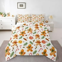 Homewish Christmas Gingerbread Man Full Size Comforter Sets,Xmas Candy Cane Bedding Comforter Set,Brown Beige Bedding Sets For Boys Kids,Luxury Bedroom Decor Reversible,3 Pieces