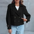 thumbnail image 6 of hoksml Women's Cropped Double Breasted Trench Coat Solid Color Raglan Sleeve Casual Loose Fit Jacket with Pockets, 6 of 9