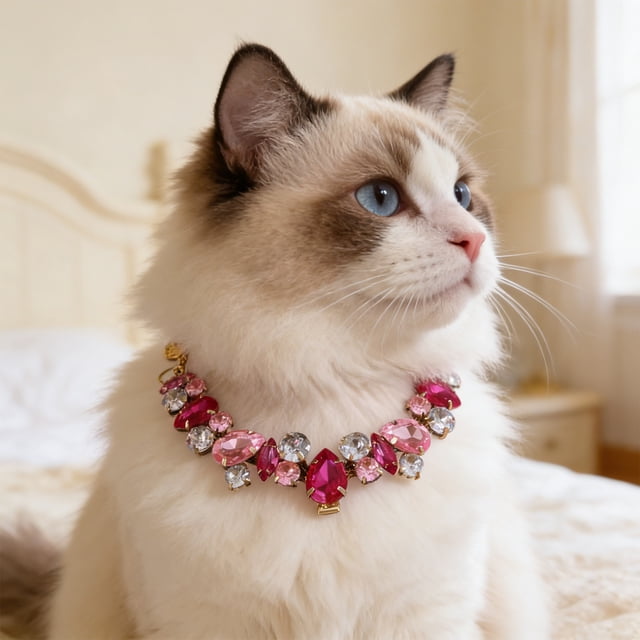 Adjustable Rhinestone Crystal Pet Necklace, Bling Cat Dog Collar for Small Medium Pets, Wedding Party Holiday Accessory, Pink Yellow Purple, 18-48 cm