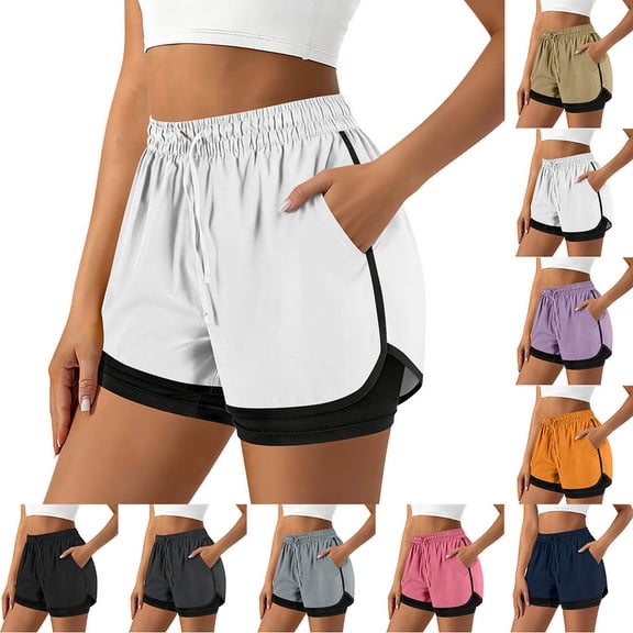 Smsaxvxz Womens Summer Shorts Fashion Drawstring Elastic High Waisted Shorts with Pockets Casual Loose Athletic Running Shorts White 2XL