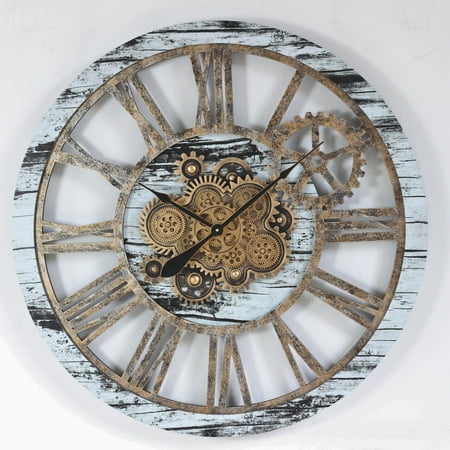 THE GEARS CLOCK Wall Clock with Real Moving Gears AM-LI_ 36 in Round Grey-White