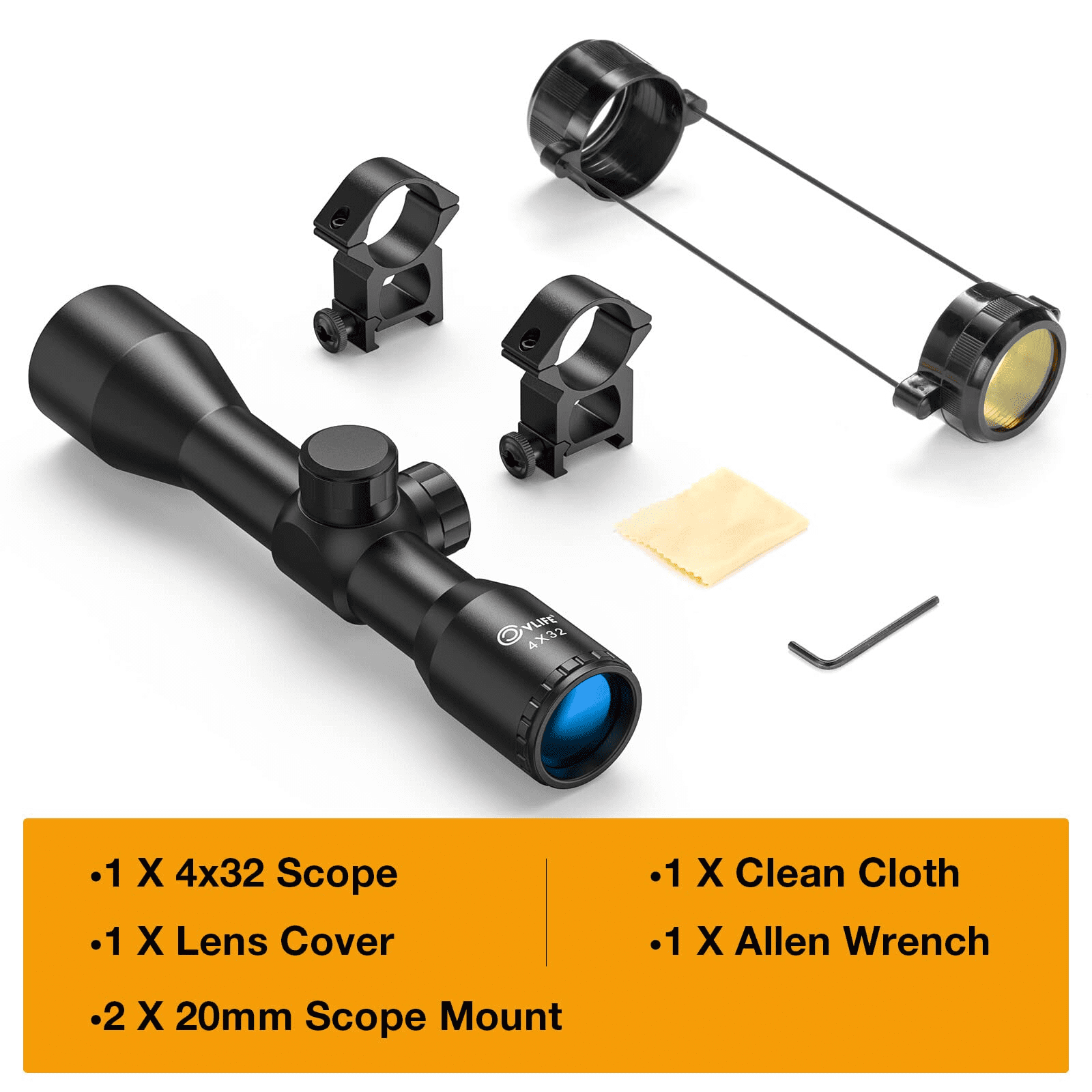 CVLIFE 4x32 Scope Crosshair Optics with 20mm Free Mounts