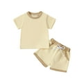thumbnail image 2 of lkfuzj Toddler Boys Summer Casual Outfits T-Shirt & Elastic ShortsShort Sleeve Round Neck Matched Daily T-Shirt 2PC Outfits For Kids 0-3 Years Yellow, 2 of 9