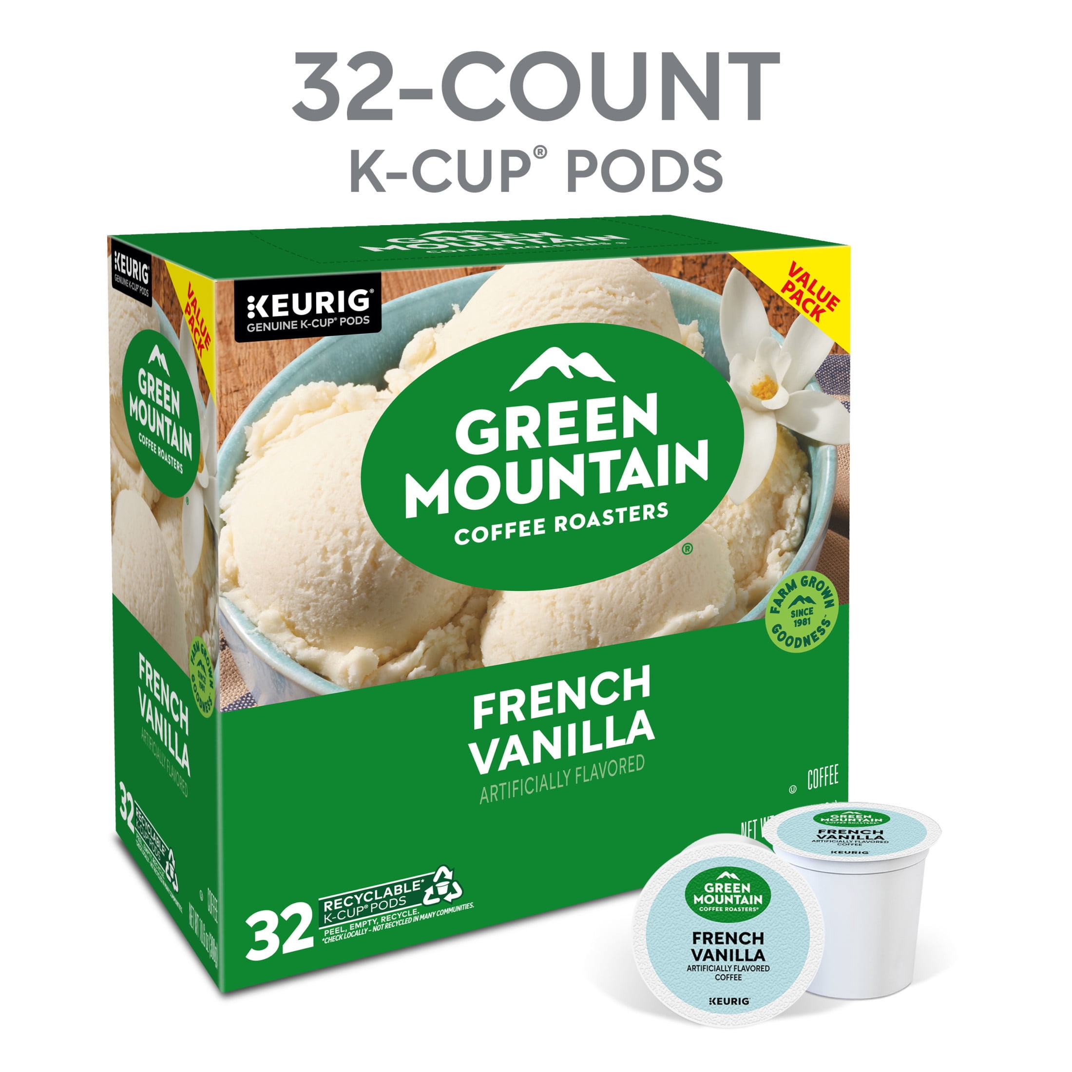 Green Mountain Coffee Roasters, French Vanilla Light Roast K-Cup Coffee Pods, 32 Count