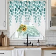 thumbnail image 3 of Swag Valance Curtains for Windows, Turquoise Eucalyptus Leaves Light Filtering Kitchen Curtains with Rod Pocket, Watercolor Floral Leaf Window Treatment Valances for Living Room, 28x36 - 2 PCS, 3 of 9