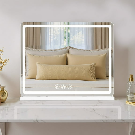 19" x 22" LED Vanity Mirror with Lights - Dimmable, 3 Color Modes, Touch Control, White