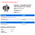 thumbnail image 2 of Alternator - Compatible with 2004 - 2005 Kia Spectra 2.0L 4-Cylinder, 2 of 2