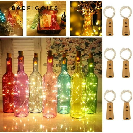 BadPiggies 6Pack Wine Bottle Lights with Cork 15 LED Battery Operated Colorful Fairy Mini String Lights for DIY Christmas Wedding Party Decor
