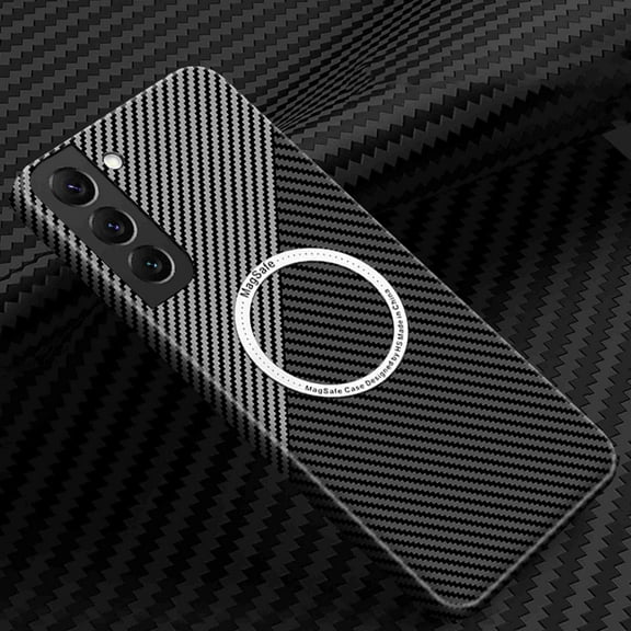 SaniMore Case for Samsung Galaxy S22 6.1" 2022, Carbon Fibre Texture Shockproof Anti-drop Anti-fingerprint Lens All-inclusive Heavy Duty Protective Wireless Charging Magnetic Case, Black/Silver
