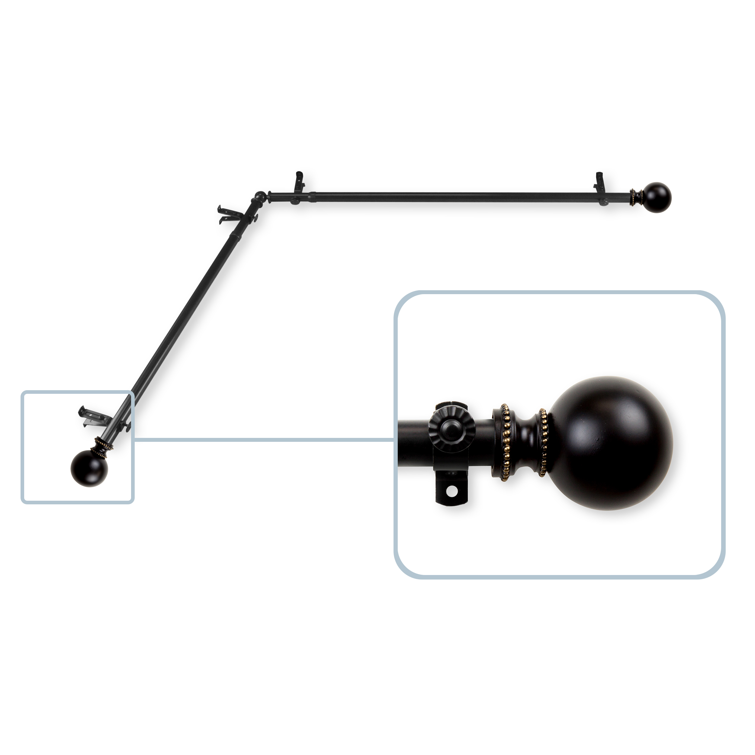 Central Design 4883-992-CORNER 0.8125 in. Julian Corner Window Curtain Rod with 120 to 170 in. Extension, Black