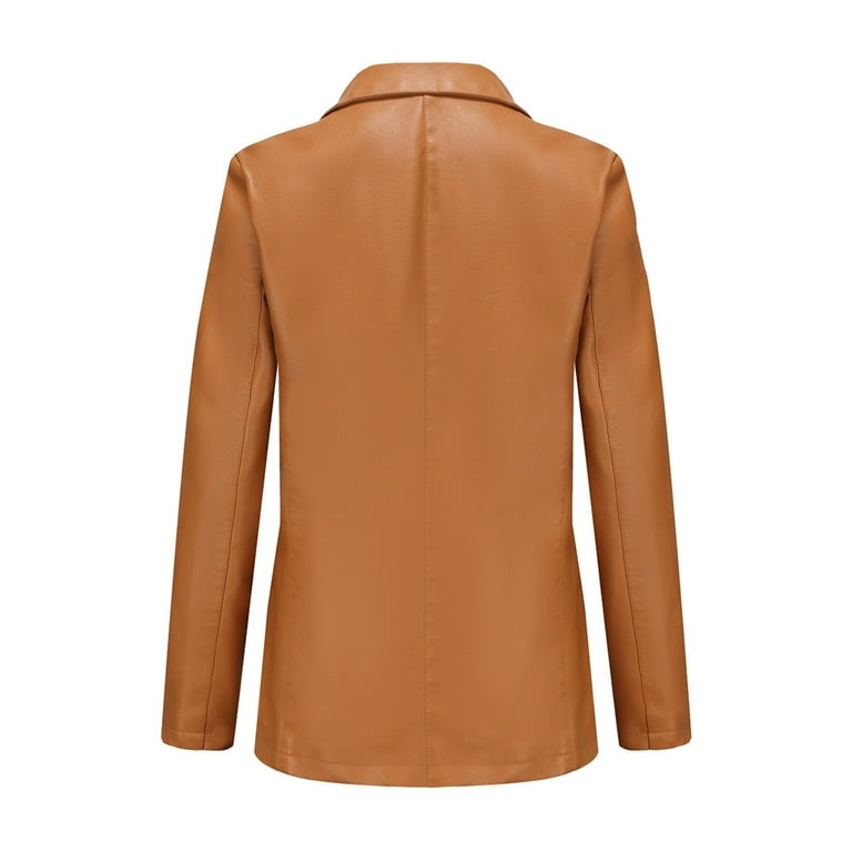 Jacenvly Leather Jacket Women Clearance Lapels Long Sleeve Mid-Length Fall  Blazers for Women Button Pocket Solid Cardigan Coat Soft Comfort Casual