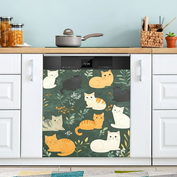 Cartoon Cute Cat Dishwasher Magnet Cover for Washers Fridge Panel Decal 23"W x 26"H Inch