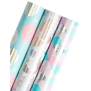 WRAPAHOLIC Mermaid Wrapping PresNok Paper Roll - Mini Roll - 3 Rolls - 17 Inch X 120 Inch Per Roll - Mermaid Scale and Jellyfish Design with Colorful Foil for Birthday, Holiday, Baby Shower