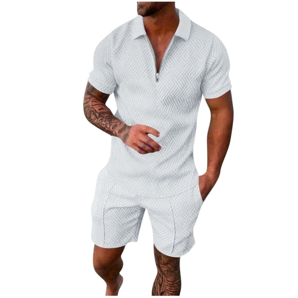 Trajes para Hombres Traje de Ajuste Clásico, Pantalones Cortos de Manga Corta Casual Solapa Color Sólido para Uso Al Aire Libre Y Diario