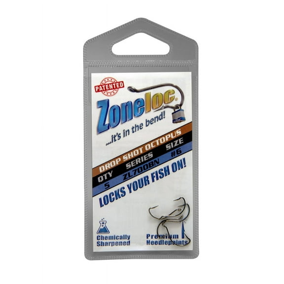 Zoneloc - Drop Shot Octopus Hook Size 6 - 5pc Black Nickel