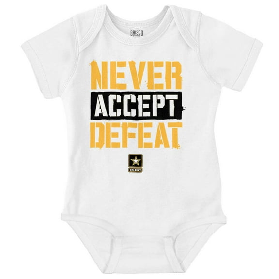 US Army Logo Never Accept Defeat Romper Boys or Girls Infant Baby Brisco Brands 12M