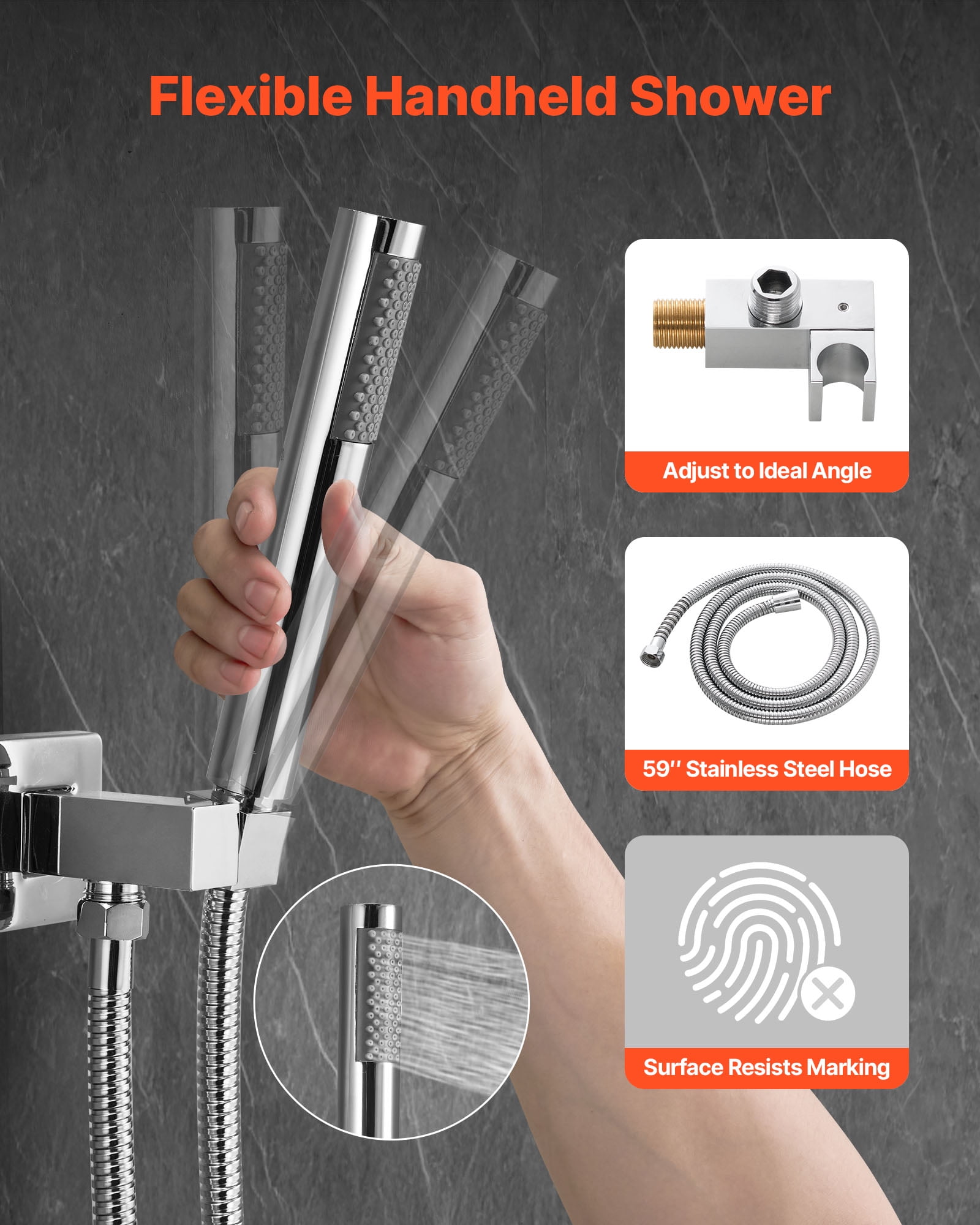 VEVOR Shower Faucet Set, Rainfall Bathroom Shower System with 10-Inch Square Rain Shower Head and Handheld Spray, Wall Mounted Bath Fixtures with Brass Valve and Trim Kit, Silver Chrome