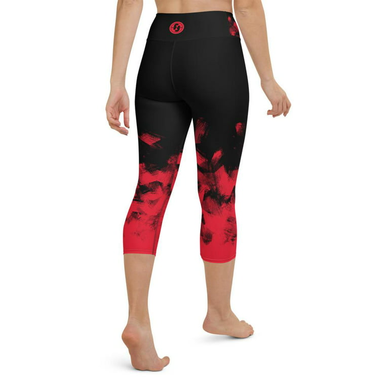 Red on Black Capri Leggings for Women Butt Lift Yoga Pants for Women Tummy  Control Leggings High Waisted