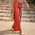 thumbnail image 6 of Boho Tiered Palazzo Pants for Women, High Waist Belted Wide Leg Trousers, Casual Spliced Loose Slacks, Summer Flowy Bottoms, 6 of 7