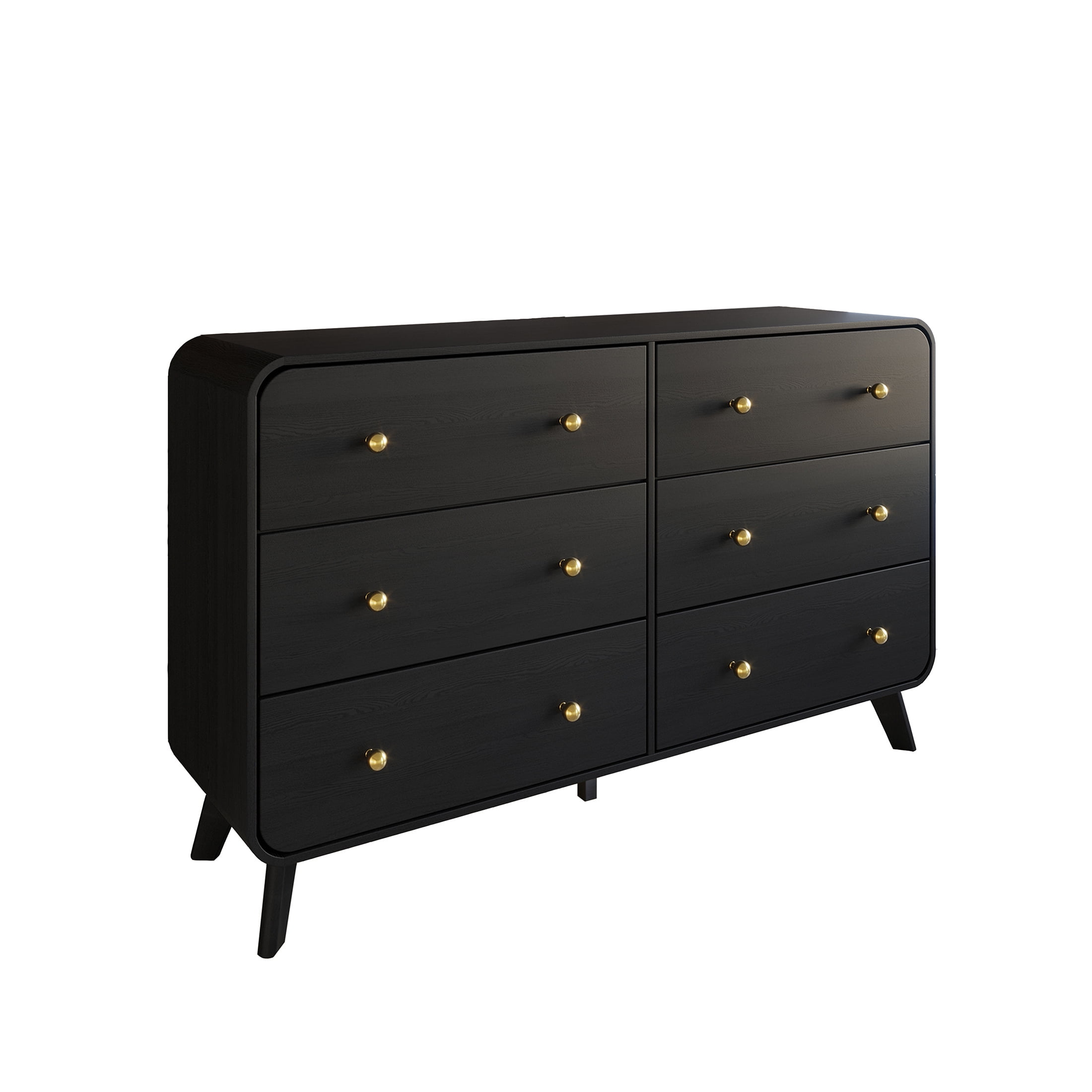 Castle Place Mid-Century 6 Drawer Wooden Dresser, Black