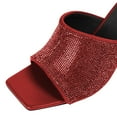 thumbnail image 3 of FSJ Women Open Square Toe Glitter Mule Heels Slip on High Chunky Heeled Sandals Shiny Summer Dressy Beach Slides Size 8 Red, 3 of 4