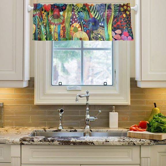 Whimsical Garden Curtain Valances Farmhouse Design Window Treatment Decor Blackout Rod Pocket for Windows Living Room Kitchen 54" x 18"