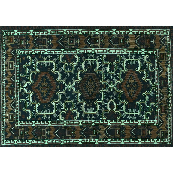 Ahgly Company Machine Washable Indoor Rectangle Persian Turquoise Blue Traditional Area Rugs, 5' x 7'