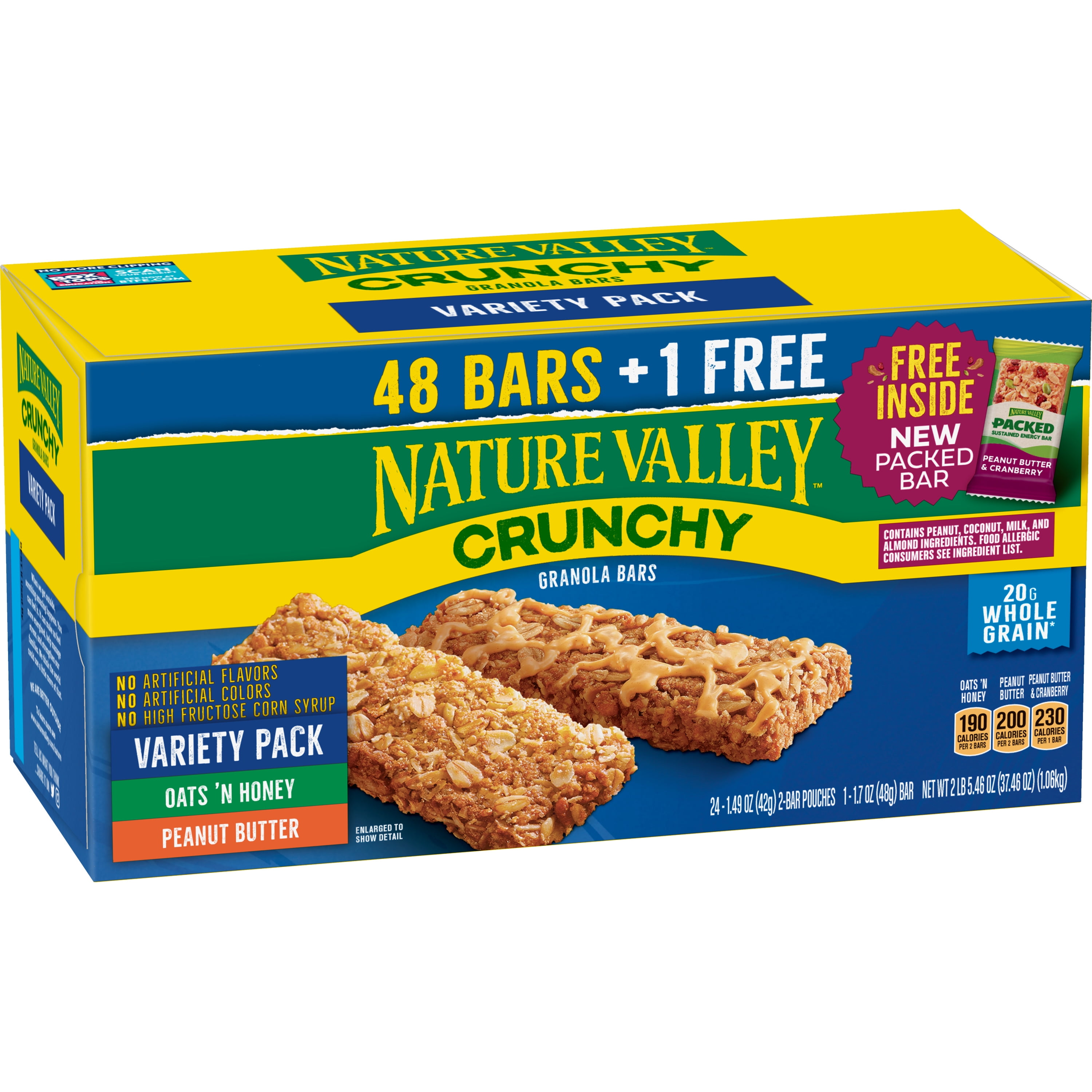 Nature Valley Crunchy Granola Bar, Variety Pack, 48 Bars + Free Packed
