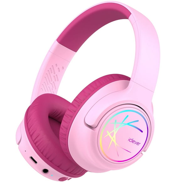 Auriculares Bluetooth iClever BTH18 para niños con luces LED rosas