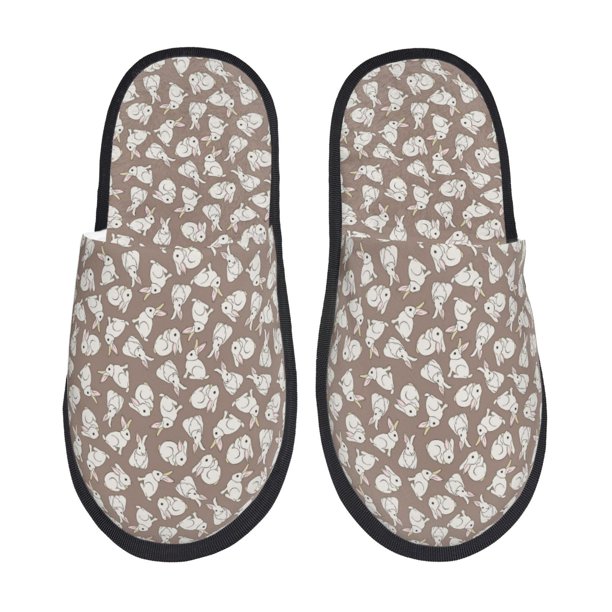 Balery Cute Rabbit Pantuflas de Casa de Felpa Silenciosas con Diseño Estampado, Zapatillas Cómodas Antideslizantes de Algodón para Interior-Large