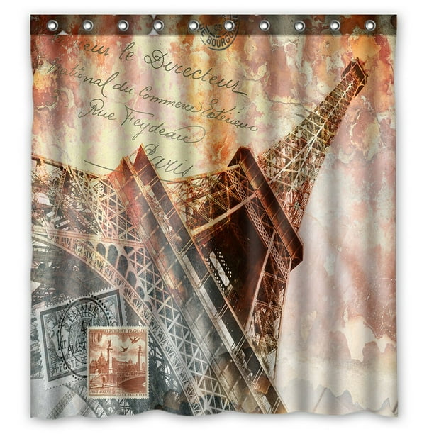 PHFZK Cityscape Shower Curtain, Eiffel Tower Paris Abstract Art