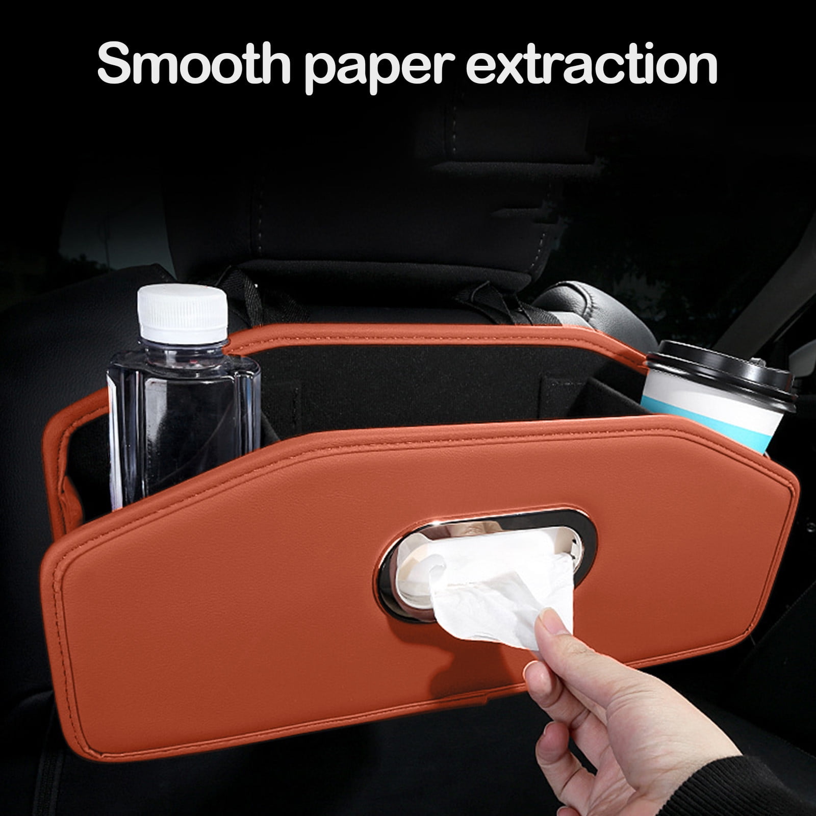 Car Headrest BackSeat Organizer with Cup Holder and Paper Towel Case - Hangable Storage Box for Car Backseat, Interior Decoration, Multifunctional Auto Travel Accessories