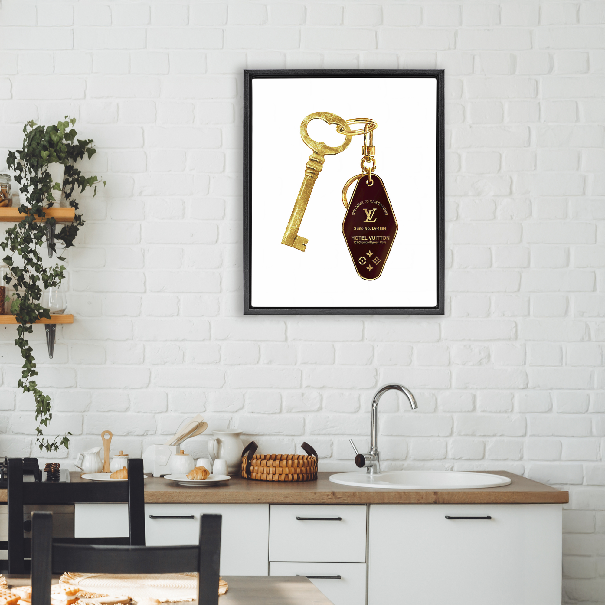 Glam Gold Key Fashion Black Framed Floater Canvas Wall Art, design by Ziwei Li
