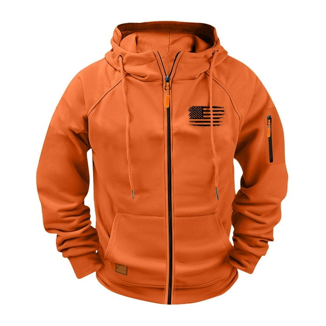 Hooded Jackets for Men Raglan Sleeve Men's Sporty Hooded Jacket with Multiple Pockets