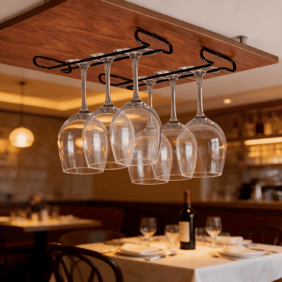 Under Cabinet Hanging Stemware Rack 2-Pack, 10.3 Inch Heavy Duty Metal Wine Glass Holder for Kitchen Bar, Organizes Cups and Goblets