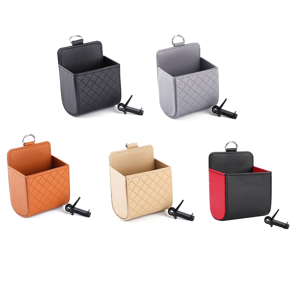 Car Mounted Superfiber PU Leather Air Outlet Phone Holder Pouch Pocket Storage Coin Bag Case Vehicle Supplies 