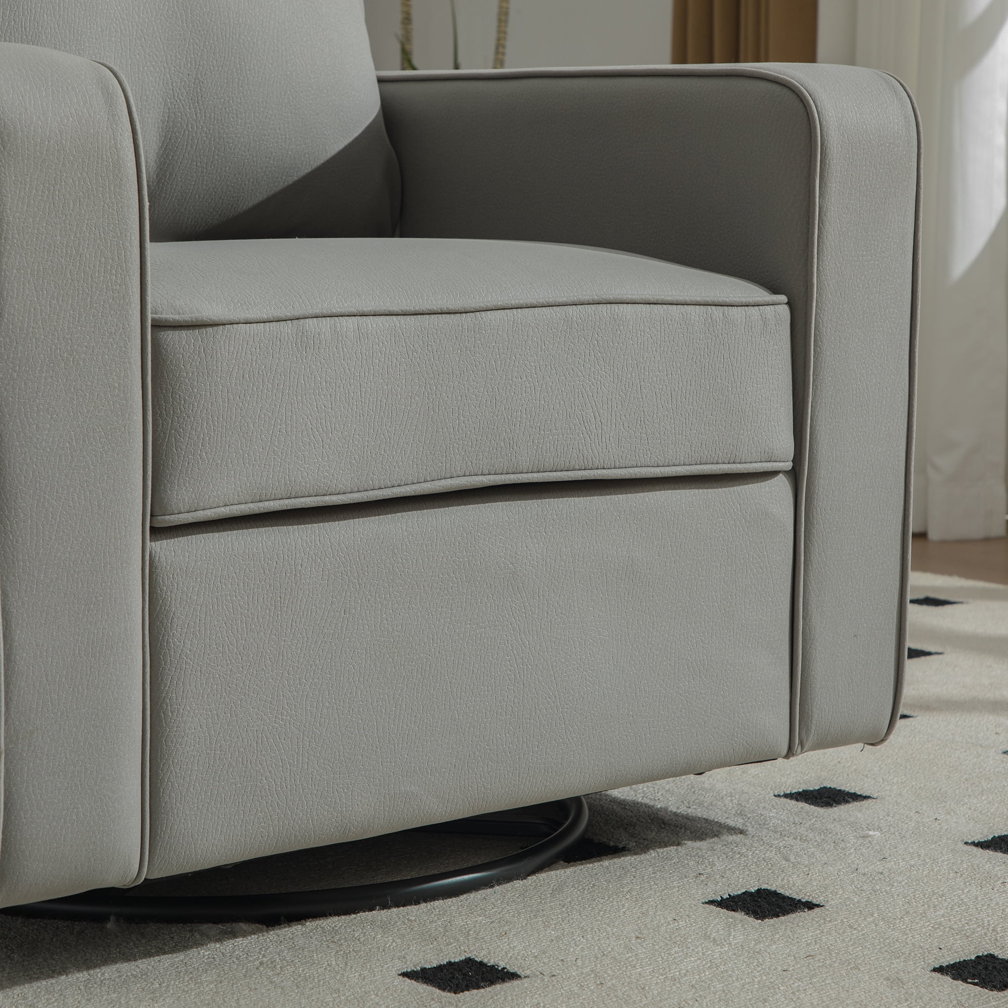 Leumius Swivel Armchair with Hidden Storage,33.6''W Upholstered 360° Accent Chairs with Pillow,Square Club Chair Single Sofa for Living Room,Gray