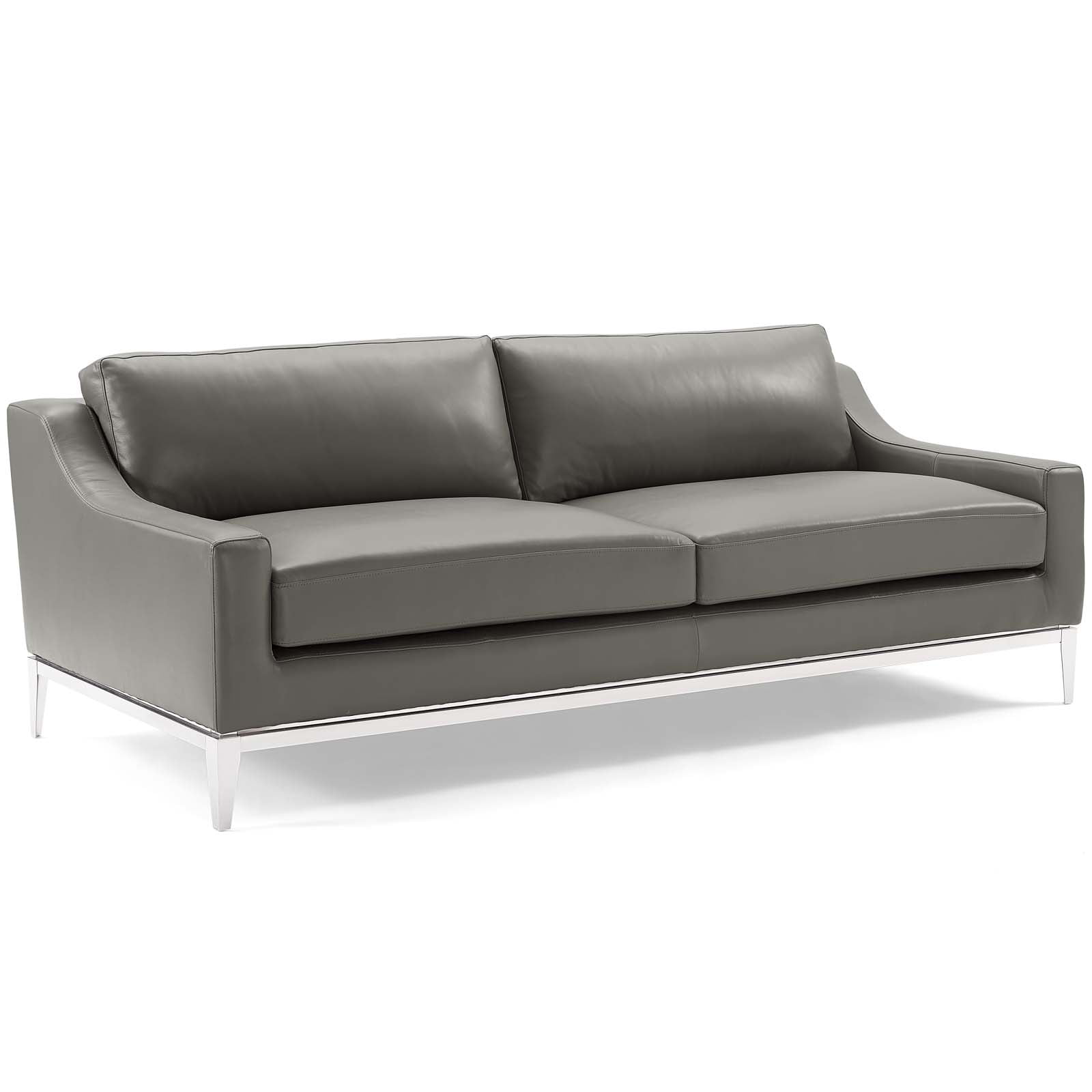 Modway Harness Stainless Steel & Leather Sofa and Loveseat Set in Gray
