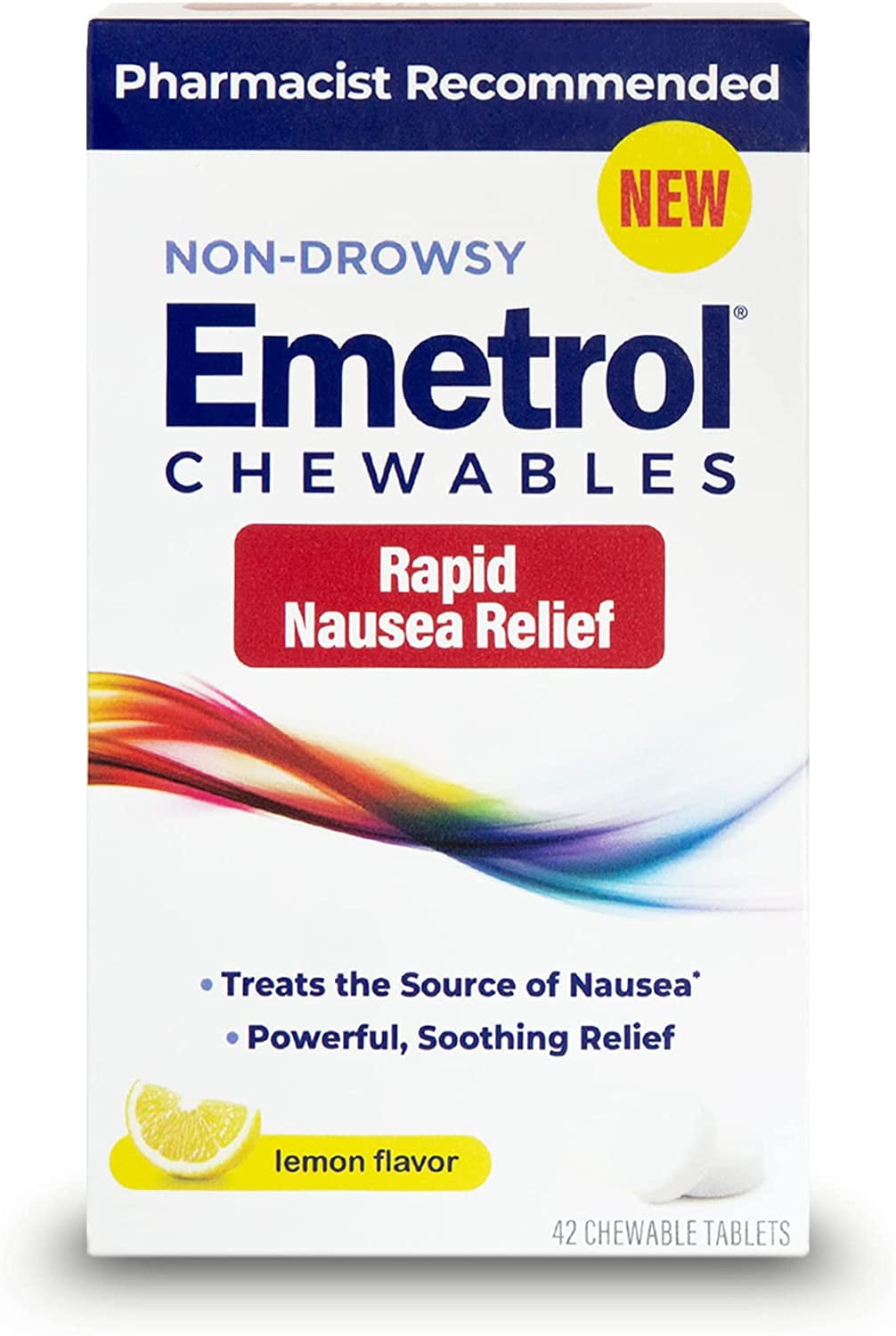 Emetrol Chewables for Rapid Nausea Relief NonDrowsy, Lemon Flavor, 42