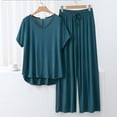 thumbnail image 2 of yillto Womens Pajamas Sets Long Pants and Soft Comfy Short Sleeve Loose Top 2 Piece Lounge Outfits, 2 of 3