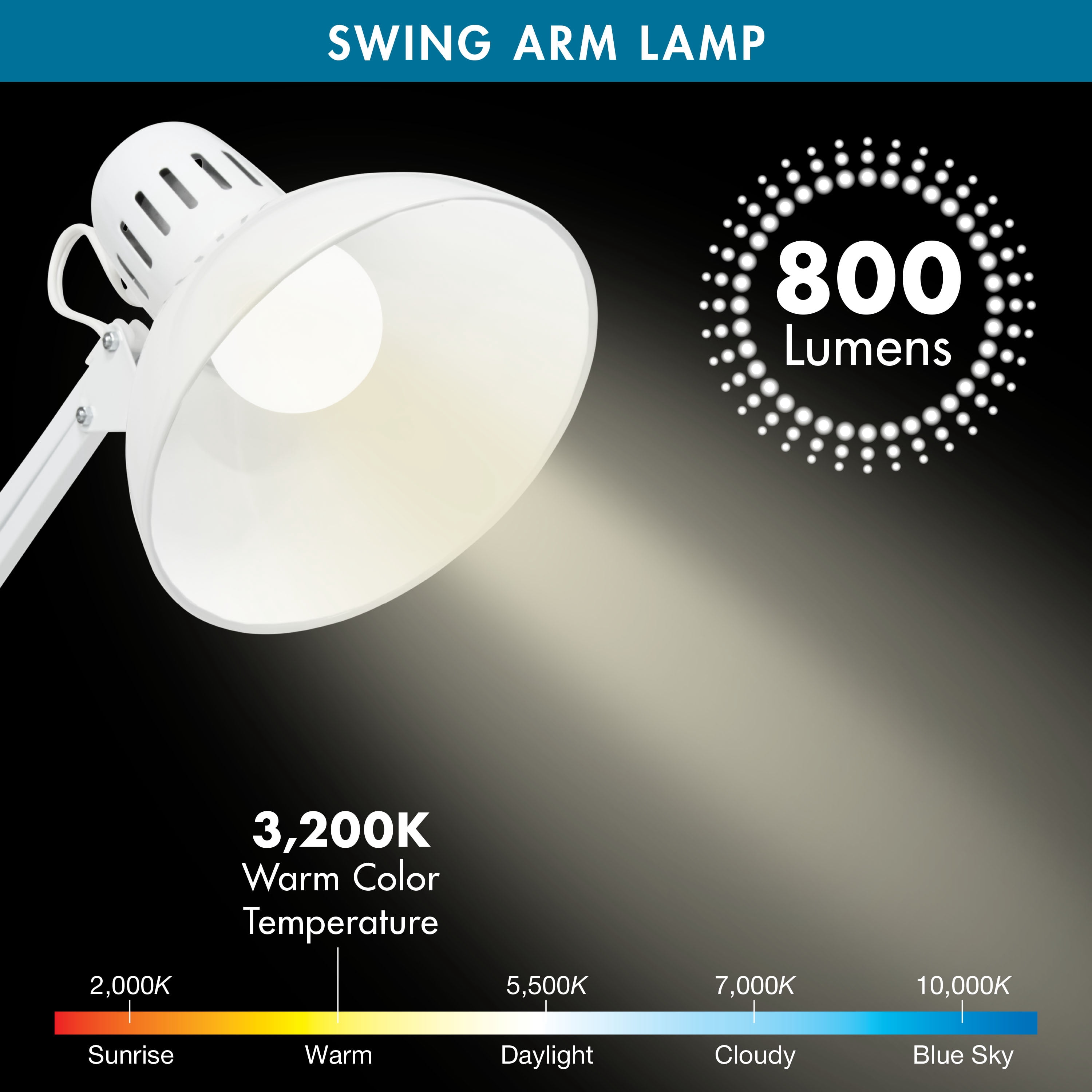 Studio Designs Metal Adjustable Desk Lamp with LED Bulb and Clamp Base